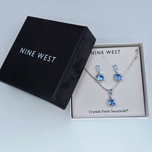 Nine West Blue Crystal Necklace & Earings Set